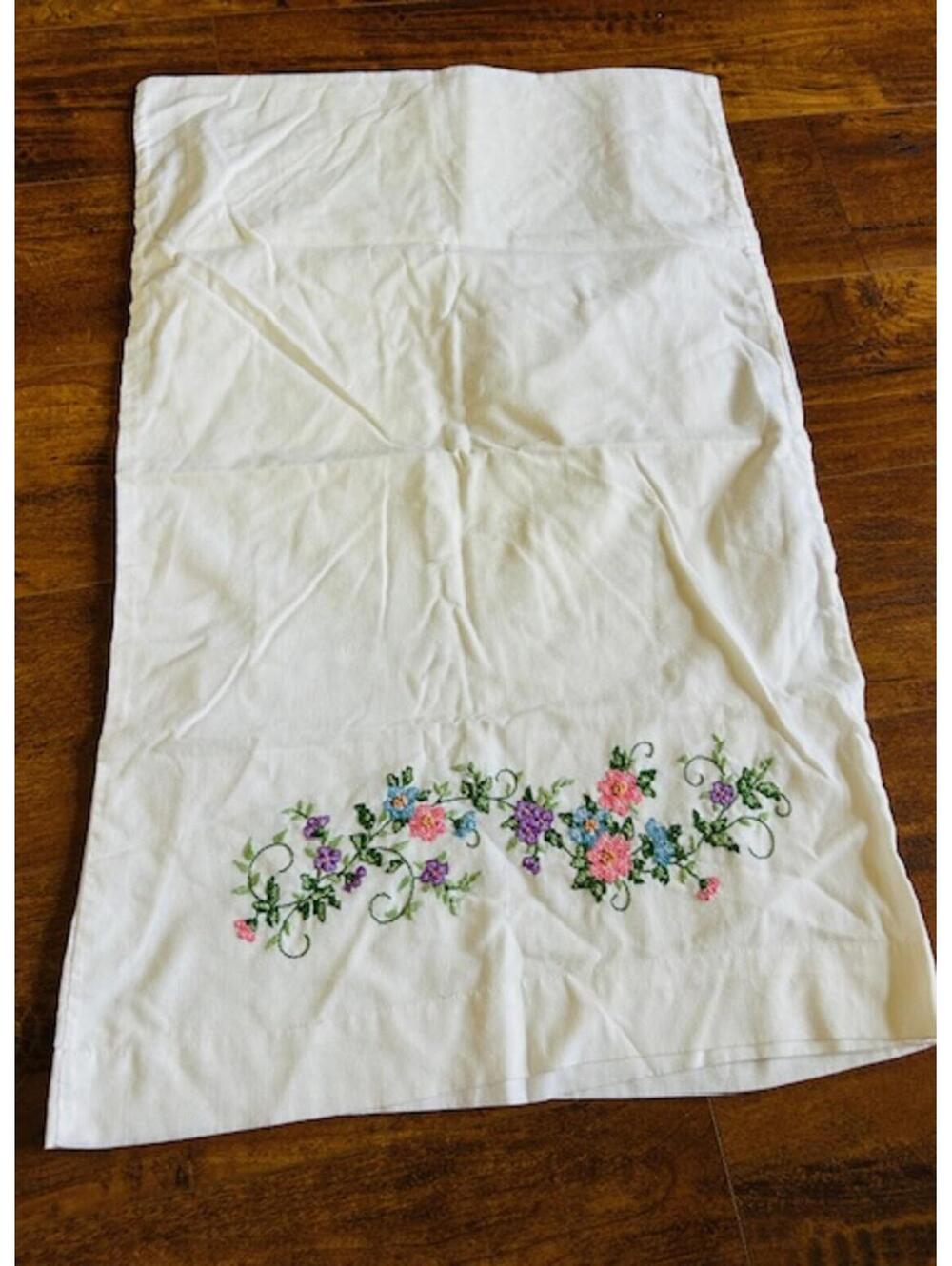 White Embroidered Floral Pillowcases